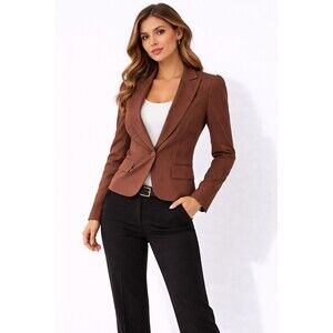 Apostrophe Brown Pinstripe Petite Blazer 12P Lined Career Jacket Vintage Style